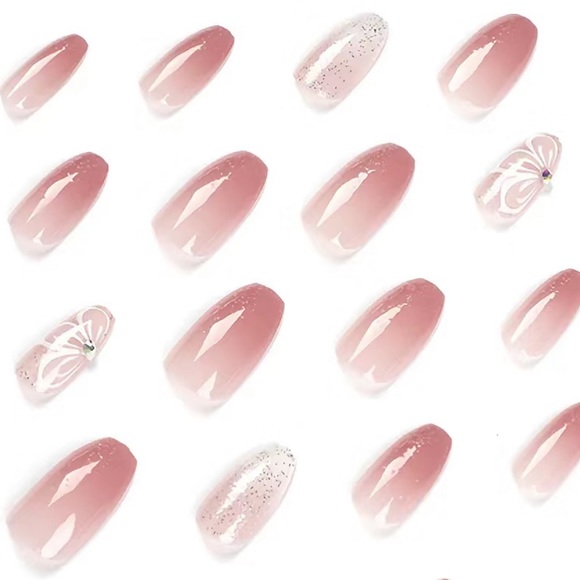 🆕 Glitter Butterfly Acrylic Coffin Fake Press On Nail Tips Medium Square BNIB - Picture 2 of 7